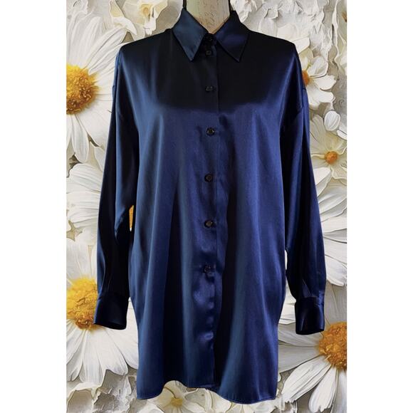 Minimalist Nipon Studio Vintage Women M Silky Long Sleeve Button Career Blouse - Picture 2 of 10